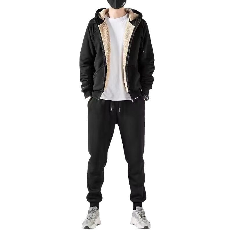 Fleece-lined Extra-thick Trendy Corduroy Lambswool Sportswear Set