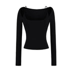Off-shoulder Halter-neck Long-sleeve T-shirt With A Plunging Neckline A Sleek Ultra-feminine Base Layer