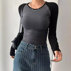 Women's Retro Long-Sleeve T-Shirt Slim-Fit Base Layer Top