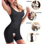 Plus Size Sleeveless Camisole Shapewear Bodysuit, Tummy Control Butt Lifting Breast Support Open Crotch Seamless Sculpting Body Shaper For Women