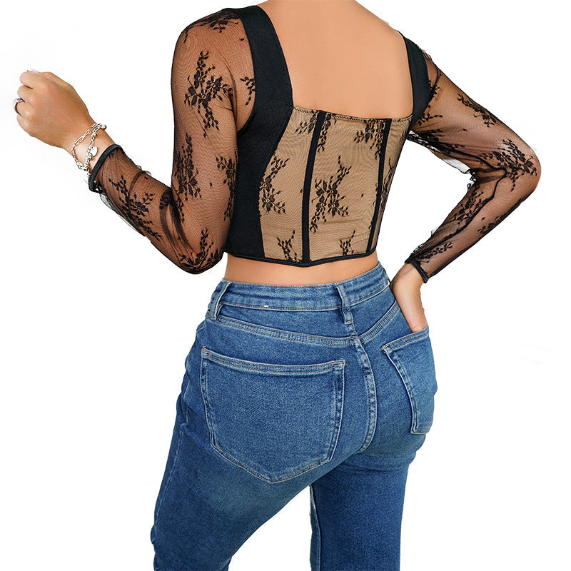 Slim-fit Front Button Fishbone Corset Square Neck Inner Top