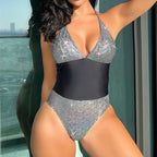 Silver Shiny Sexy One Piece Swimsuit