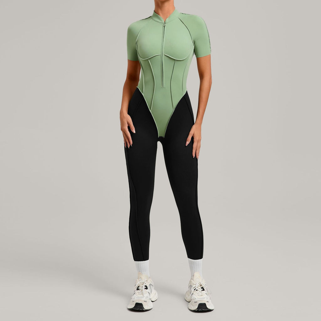 Womens Color Block Spliced Athletic Yoga Jumpsuit