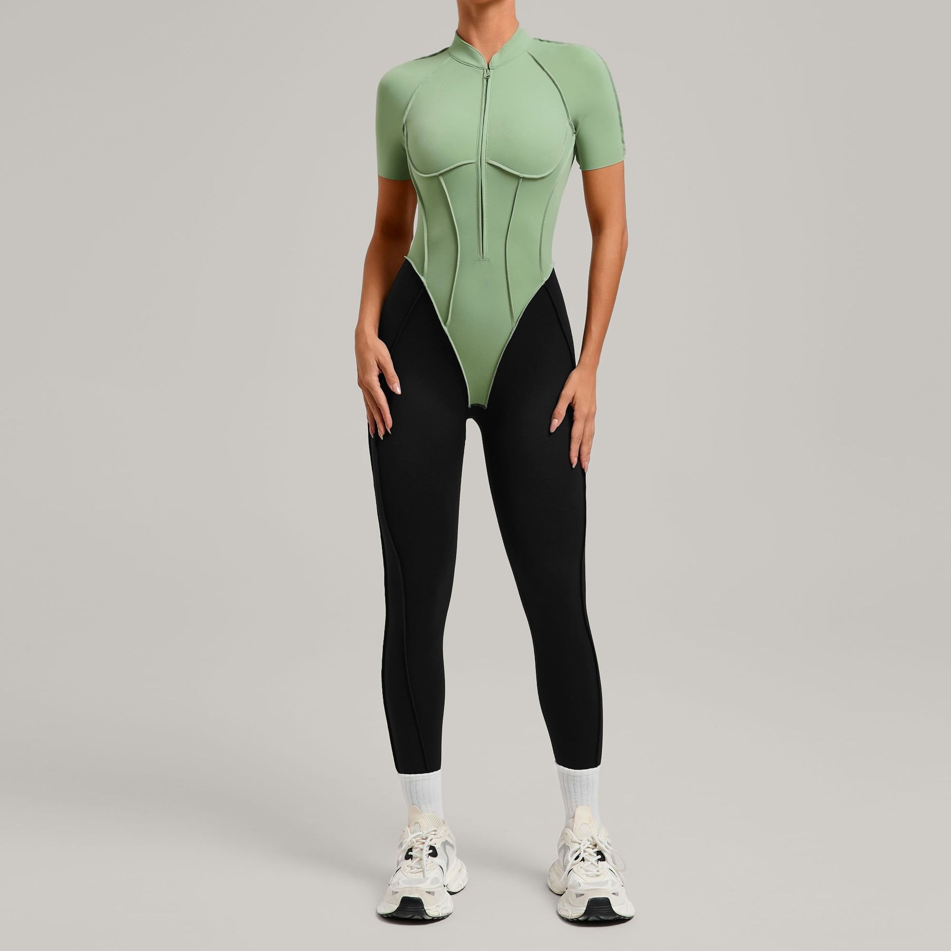 Womens Color Block Spliced Athletic Yoga Jumpsuit