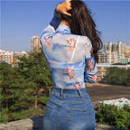 European And American Angel Net Printed Long Sleeve Jumpsuit