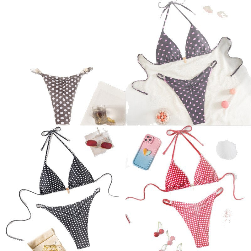 Womens Printed Pendant Triangle-Cup Bikini Swimsuit Set