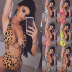 Leopard print cutout strap one-piece swimsuit