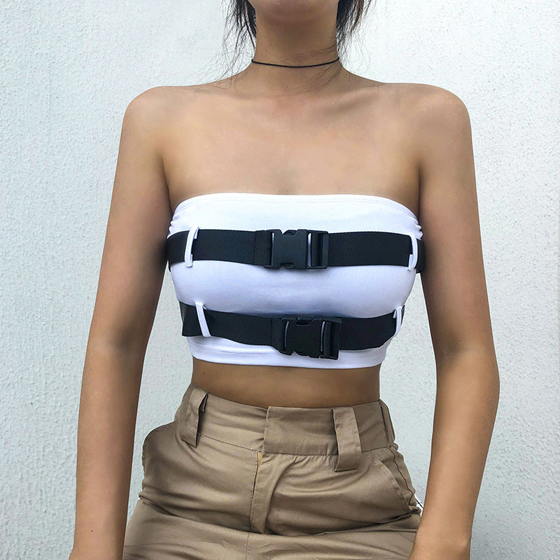 Tube top new word shoulder sexy bag buckle wrapped chest nightclub base coat