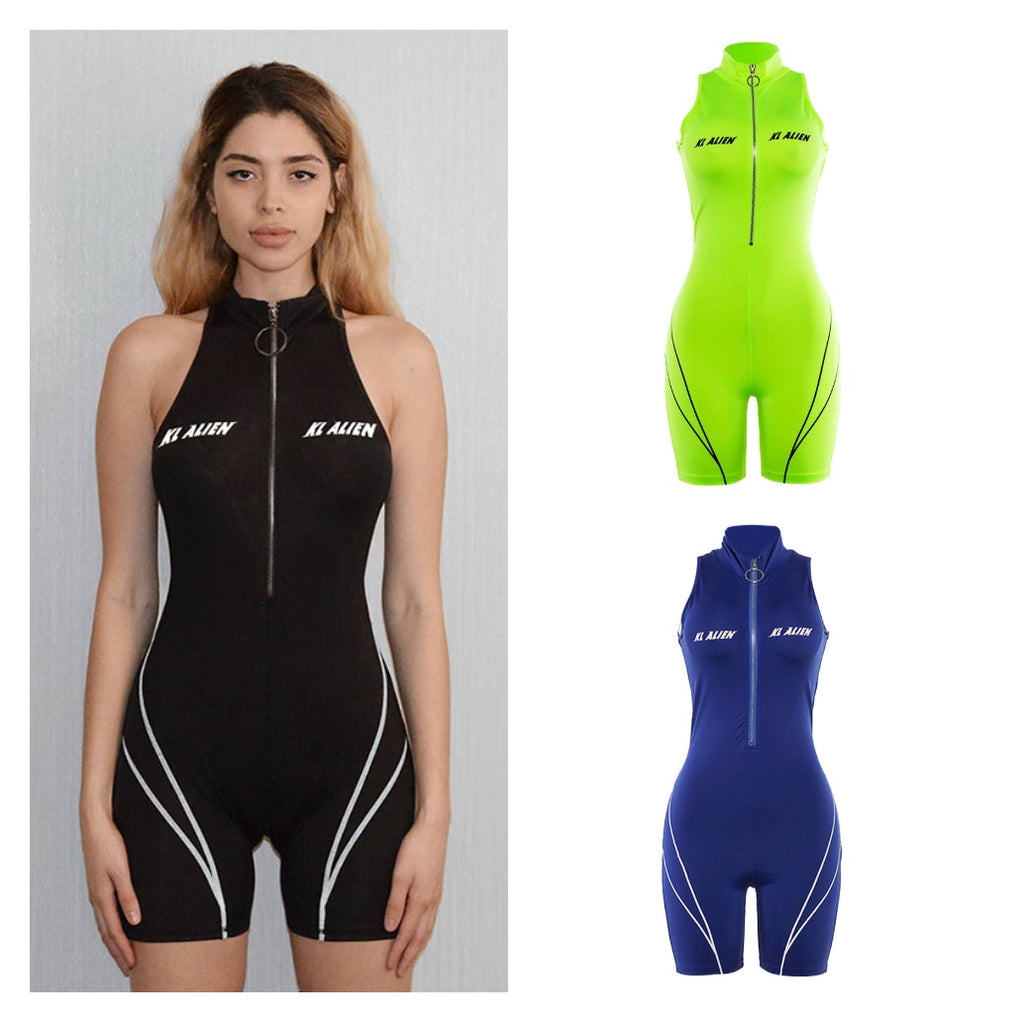 Women's sexy sleeveless high neck printed sports jumpsuit