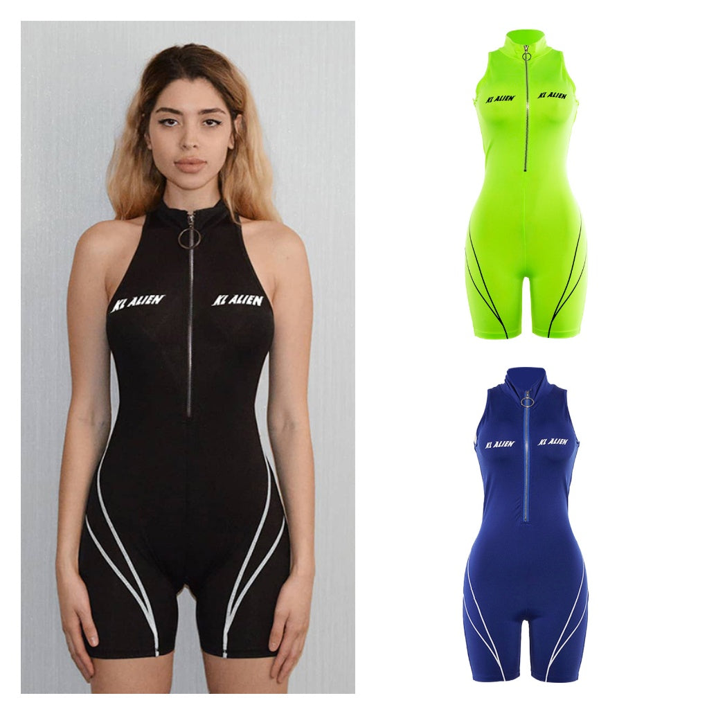 Women's sexy sleeveless high neck printed sports jumpsuit