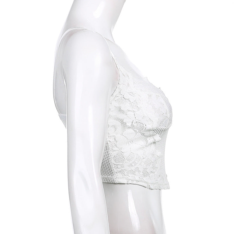 Bowknot Lace Petals V-Neck Hollow Mesh Base