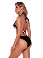 Fashion Lace Up Split Floral Swimsuit Bikini