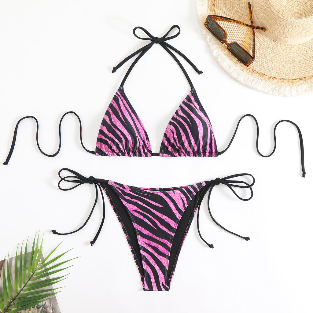Zebra Print Bikini Triangle Bag Split Swimsuit