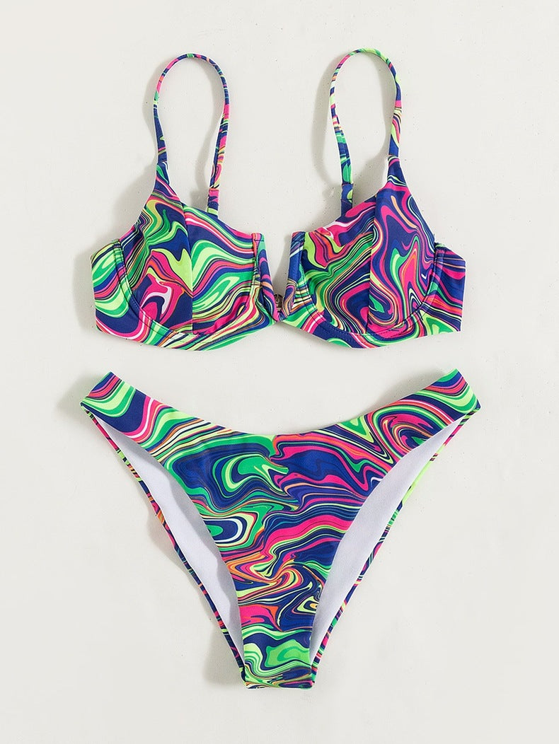 Bikini Two-piece Patterned Suspender Swimsuit