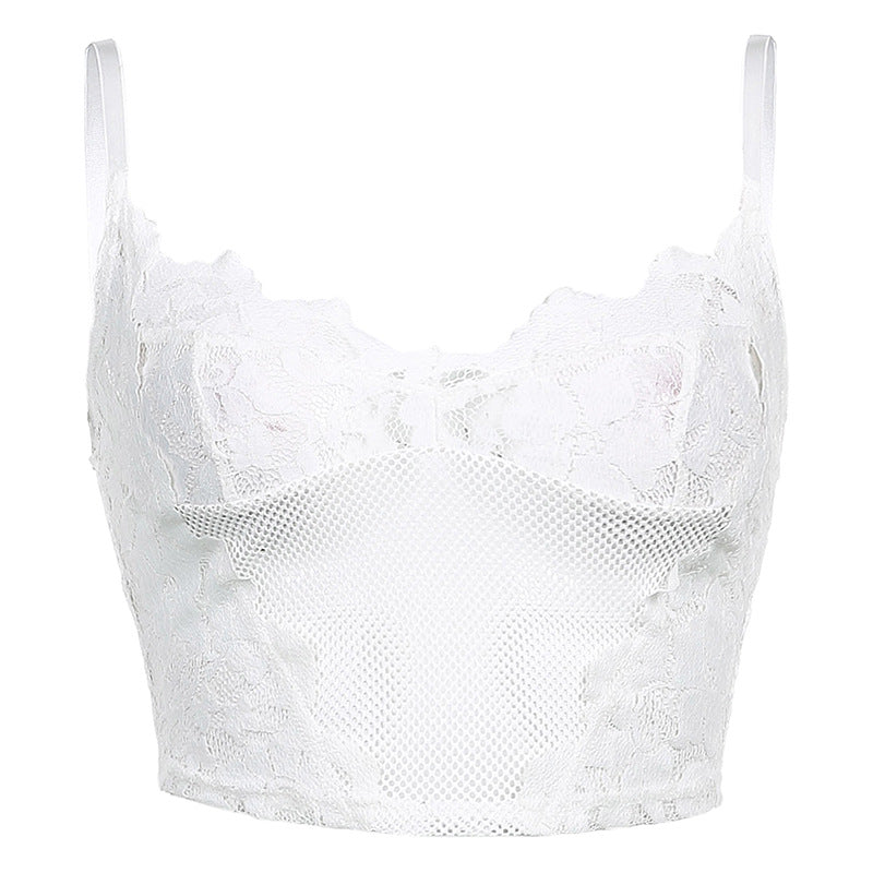 Bowknot Lace Petals V-Neck Hollow Mesh Base