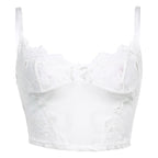 Bowknot Lace Petals V-Neck Hollow Mesh Base