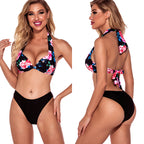 Fashion Lace Up Split Floral Swimsuit Bikini