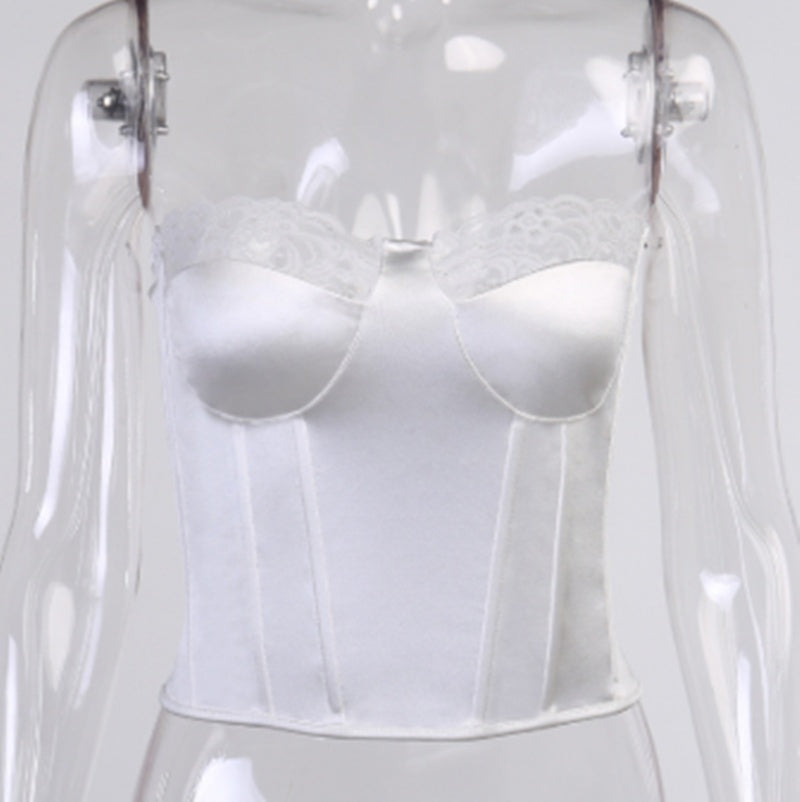 Fashion Lace Tight-fitting Fishbone Tube Top With Base Wrap