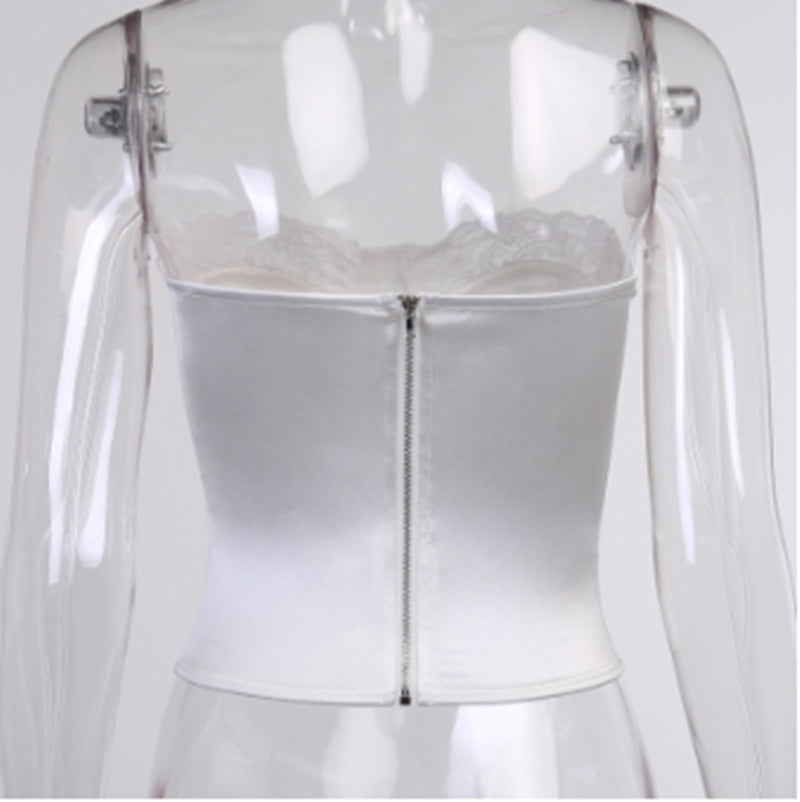 Fashion Lace Tight-fitting Fishbone Tube Top With Base Wrap