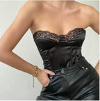 Fashion Lace Tight-fitting Fishbone Tube Top With Base Wrap