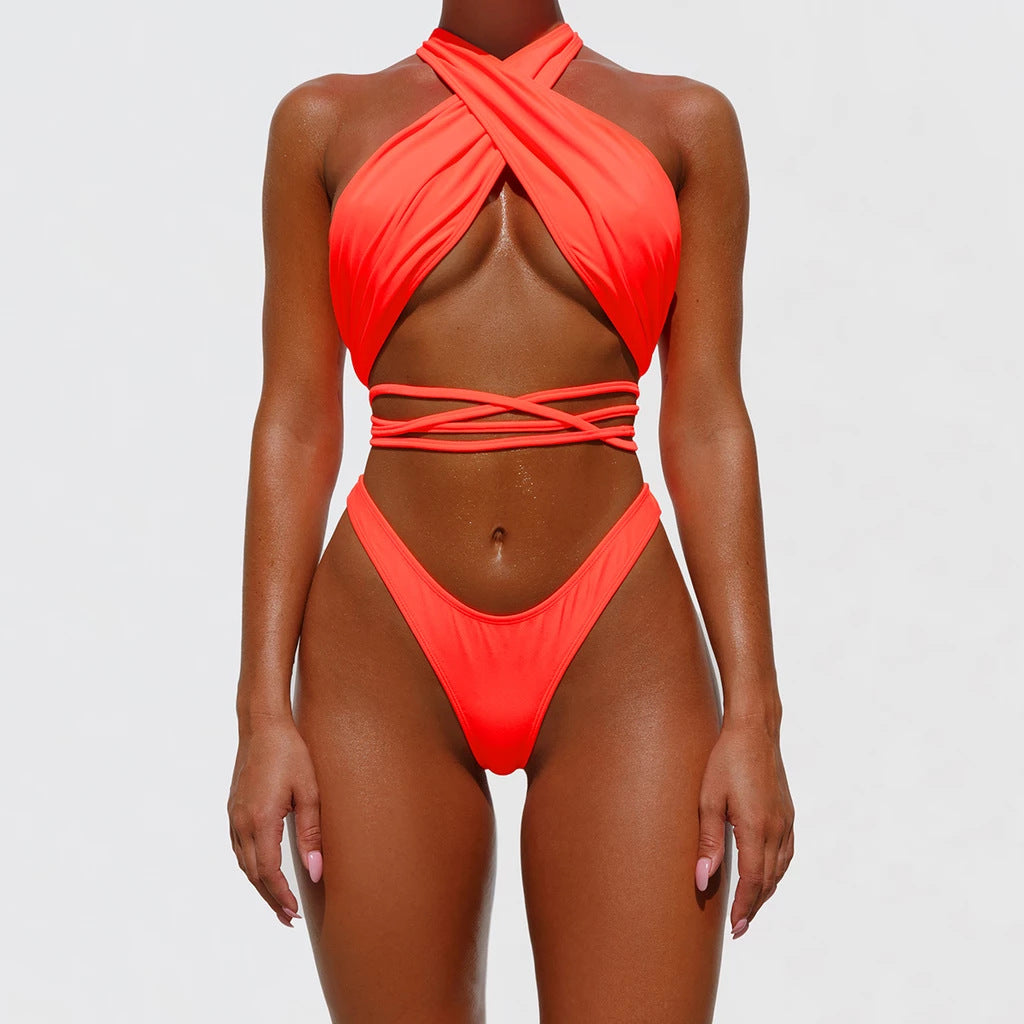 Sexy Strappy Bikini Bright Color Ladies Swimsuit
