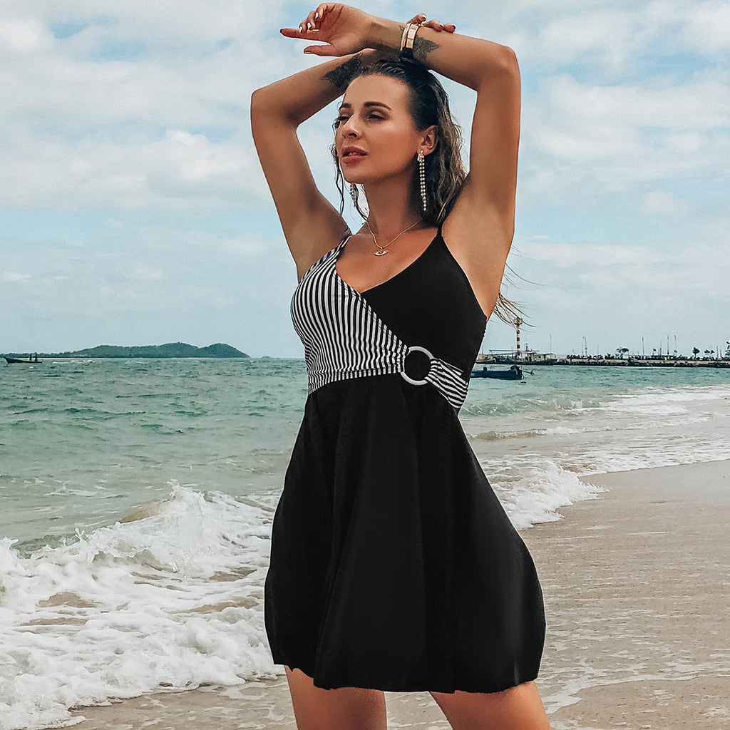 Swimsuit European And American Printed Skirt Split Swimsuit Ladies Bikini