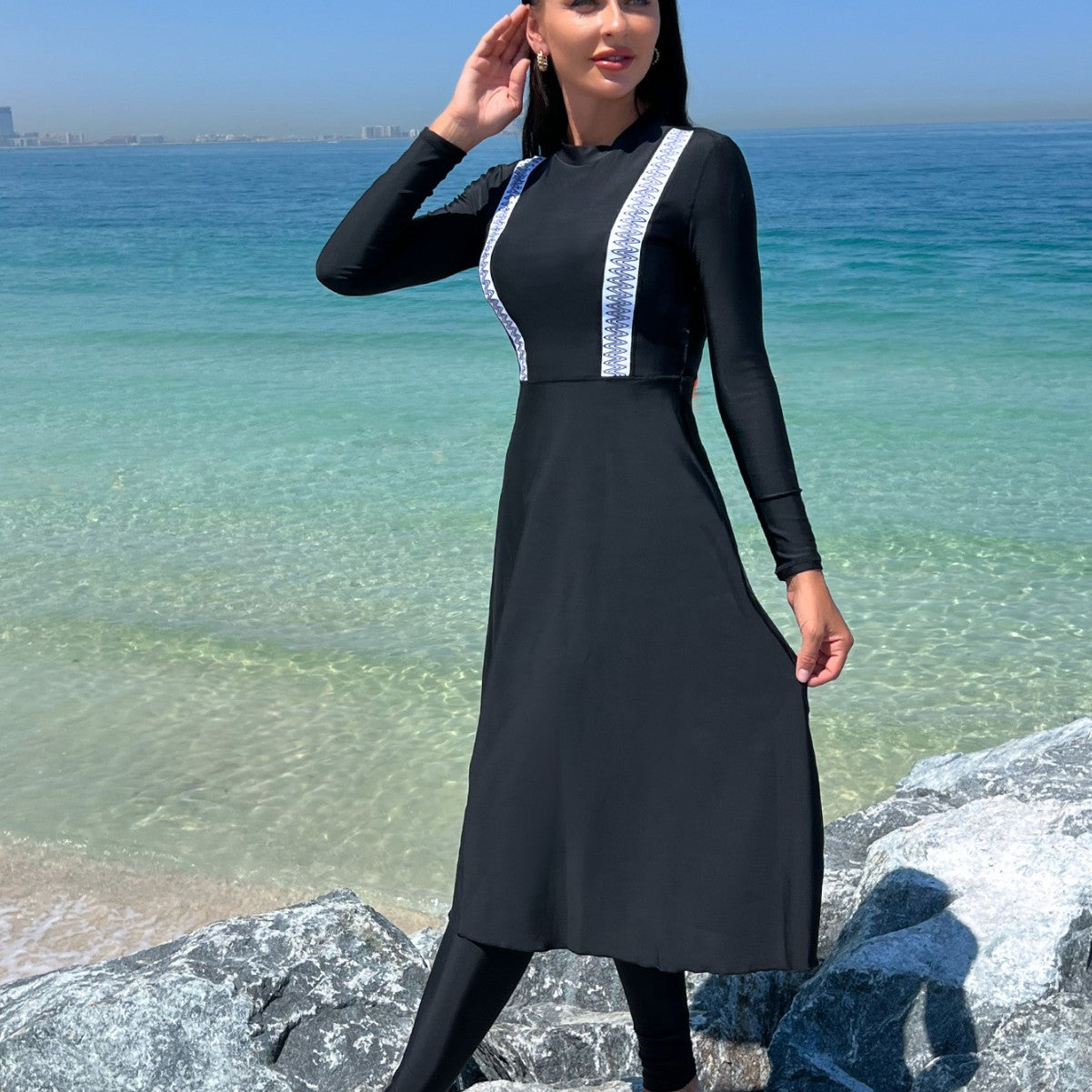 Womens Quick Dry Form Fitting Long Sleeve Swimsuit