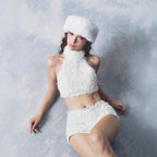Turtleneck Plush Thermal Base-layer Top And Sexy Shorts Set