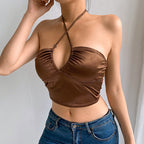 Sexy U-Neck Halterneck Satin Slim-Fit Base Vest