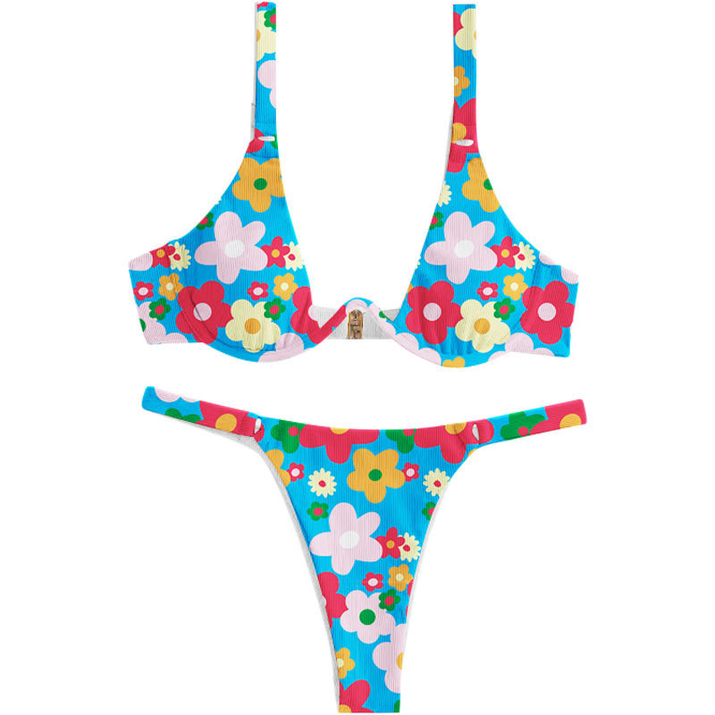 Ladies European And American Floral Split Swimsuit
