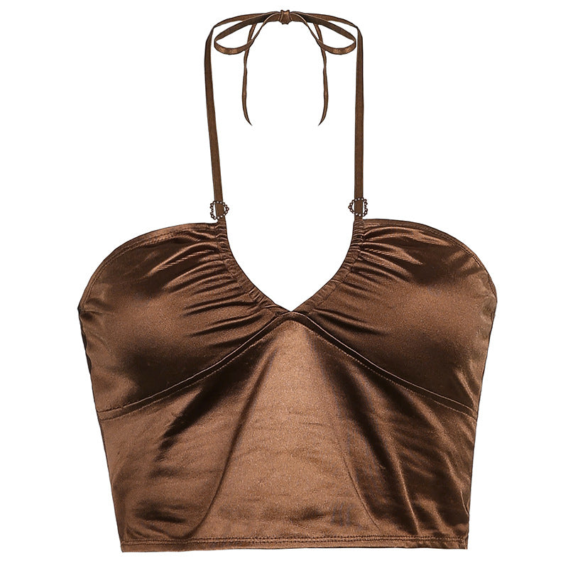 Sexy U-Neck Halterneck Satin Slim-Fit Base Vest