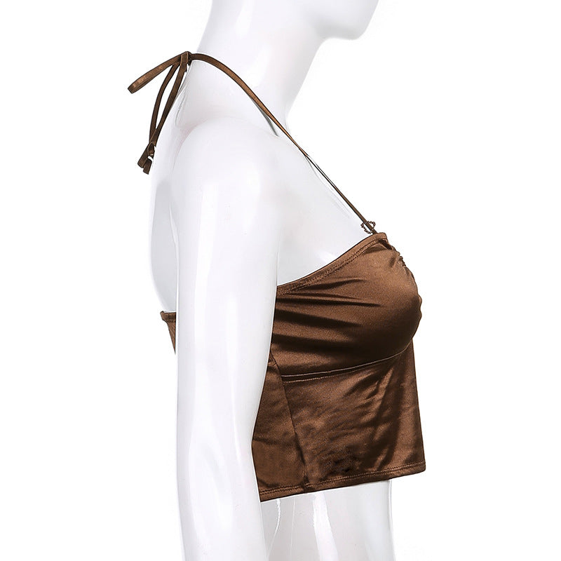 Sexy U-Neck Halterneck Satin Slim-Fit Base Vest