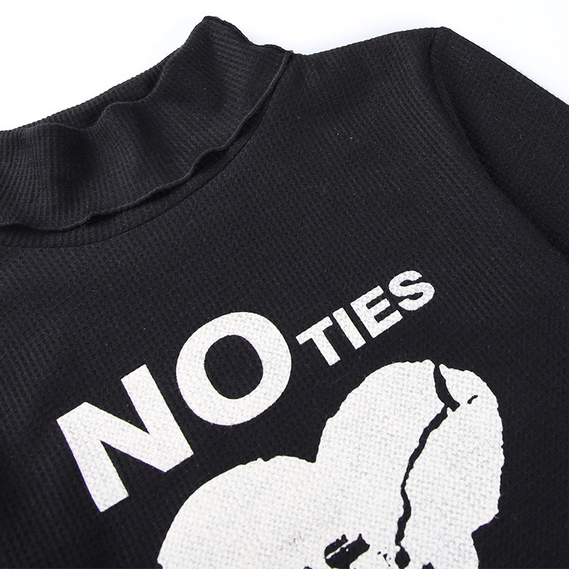 Letter Print Turtleneck Sweater Women's Inner Wear
