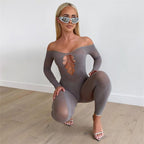Women's Mesh See-through One-neck Hollow Jumpsuit