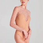 European And American Spring And Summer New Long Sleeve Inner Wear Foam Beads Stitching Jumpsuit
