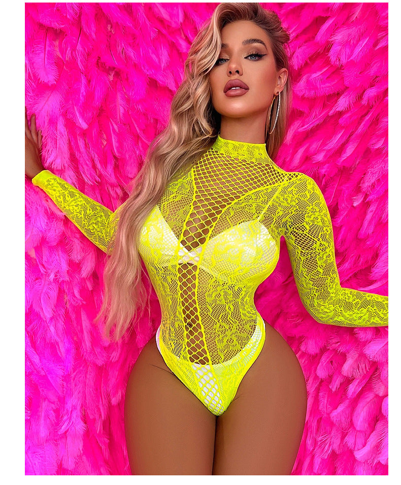 Women's Passionate Backless Jacquard Fishnet Clothes Jumpsuit