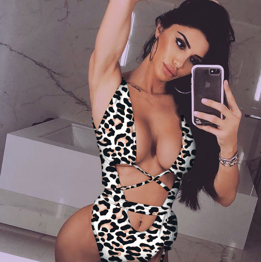 Leopard print cutout strap one-piece swimsuit