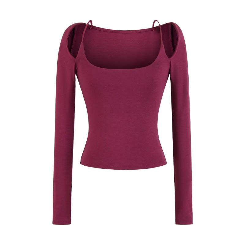 Off-shoulder Halter-neck Long-sleeve T-shirt With A Plunging Neckline A Sleek Ultra-feminine Base Layer