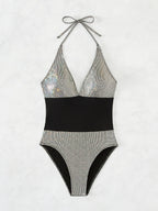 Silver Shiny Sexy One Piece Swimsuit