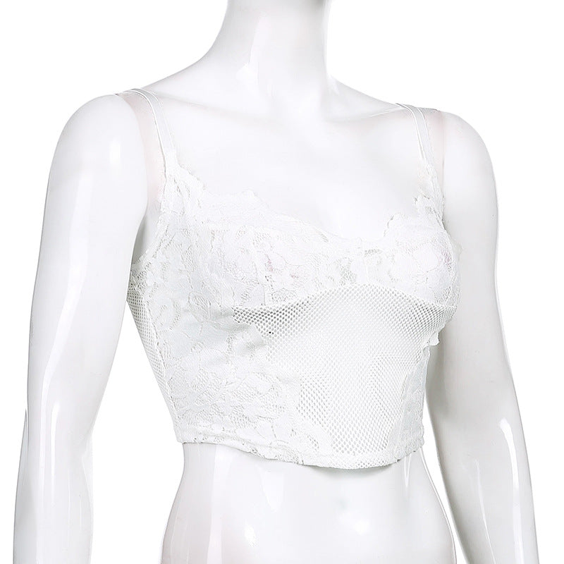 Bowknot Lace Petals V-Neck Hollow Mesh Base