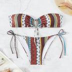 Women's Printed Lace-up Split Swimsuit