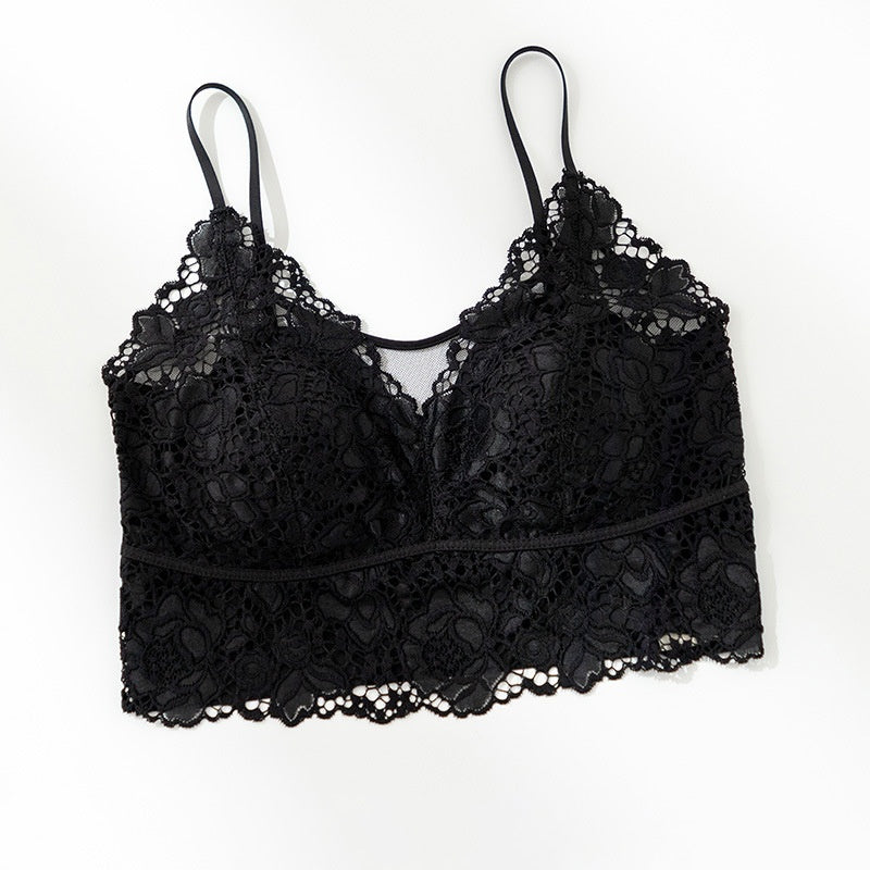 French-style Lace Mesh Camisole With Chest Pads Lightweight Outerwearbase Layer Top