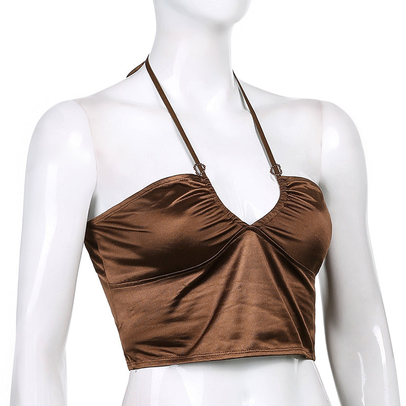 Sexy U-Neck Halterneck Satin Slim-Fit Base Vest