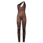 Cutout Snake Print Skinny Hip Lift Jumpsuit