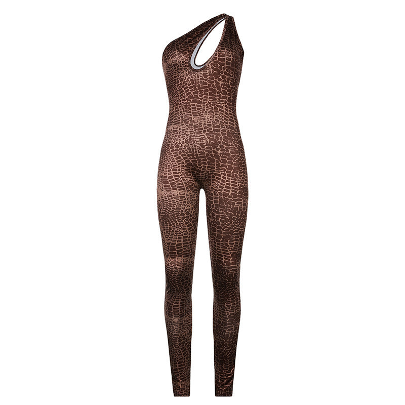 Cutout Snake Print Skinny Hip Lift Jumpsuit