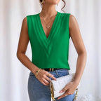 Multi-layer V-neck Solid-color Vest Womens Top