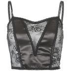 Sexy Solid Color Lace Mesh Stitching Perspective Base Sling