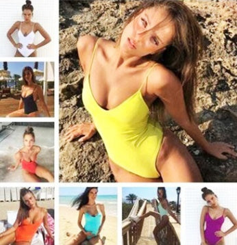 Candy-colored strap Halter Sexy Siamese Swimsuit New Solid Color Siamese Swimsuit Sexy Bikini Multicolor Swimsuit