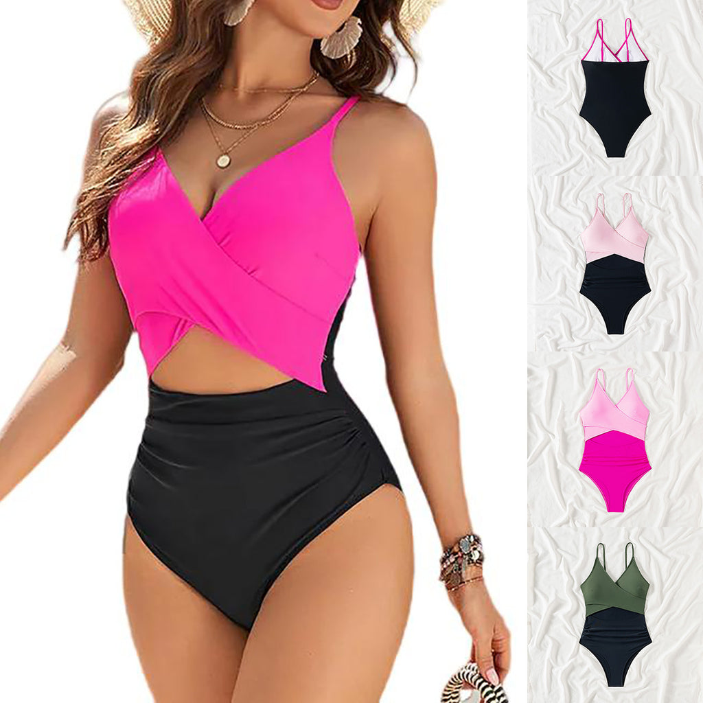 Color-block One-piece Womens Swimsuit