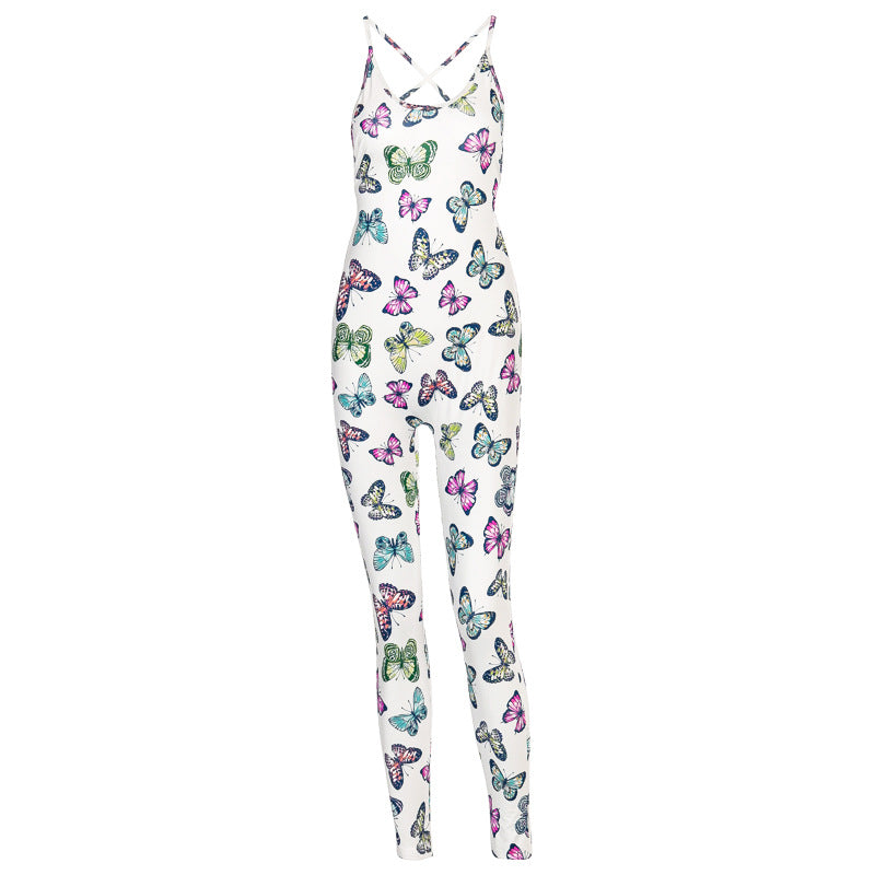 Sexy backless hip print jumpsuit